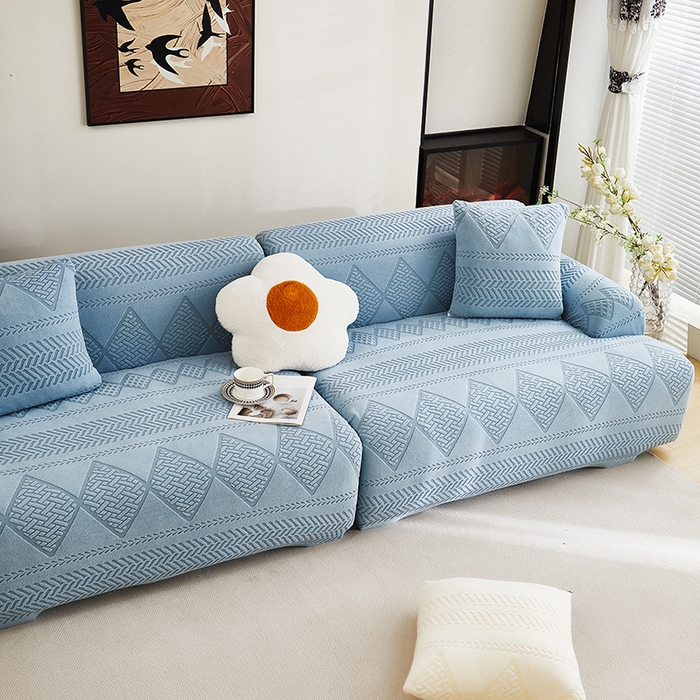 91家纺网 家纺一手货源 找家纺 丝绮鹿 2025新款菲亚沙发套（直排松紧款） 淡蓝