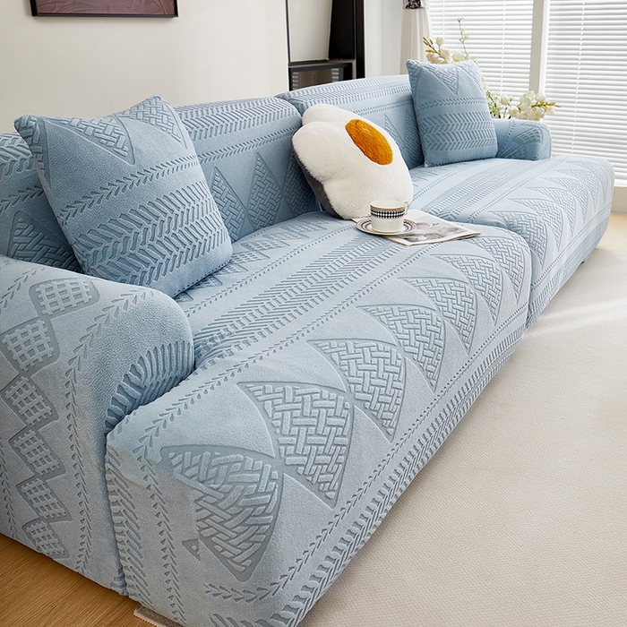 91家纺网 家纺一手货源 找家纺 丝绮鹿 2025新款菲亚沙发套（直排松紧款） 淡蓝