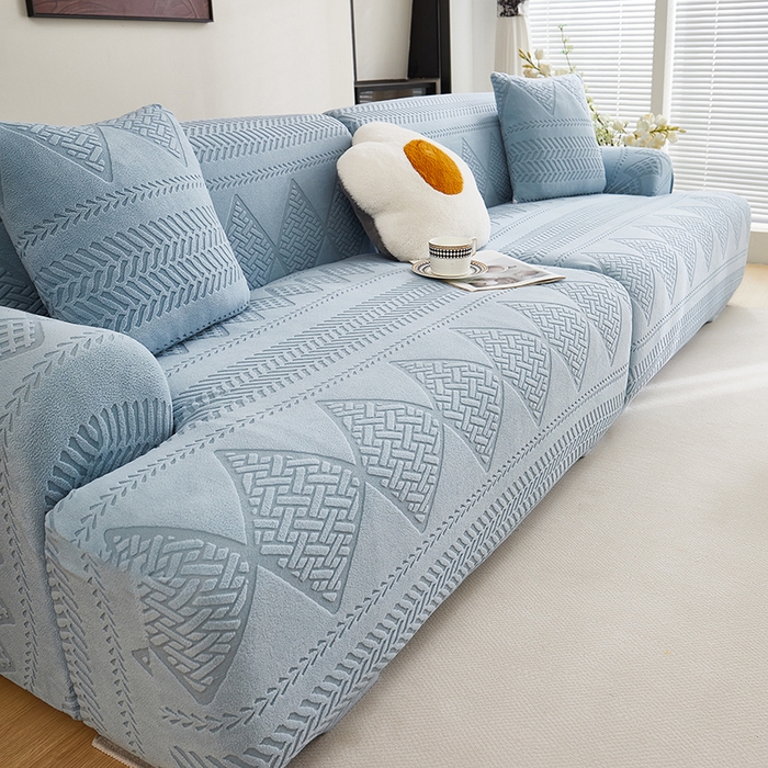 91家纺网 家纺一手货源 找家纺 丝绮鹿 2025新款菲亚沙发套（直排松紧款） 淡蓝