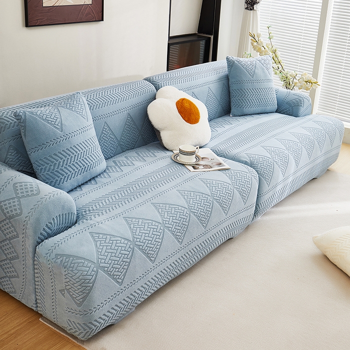 91家纺网 家纺一手货源 找家纺 丝绮鹿 2025新款菲亚沙发套（直排松紧款） 淡蓝