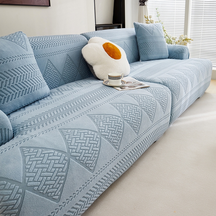 91家纺网 家纺一手货源 找家纺 丝绮鹿 2025新款菲亚沙发套（直排松紧款） 淡蓝