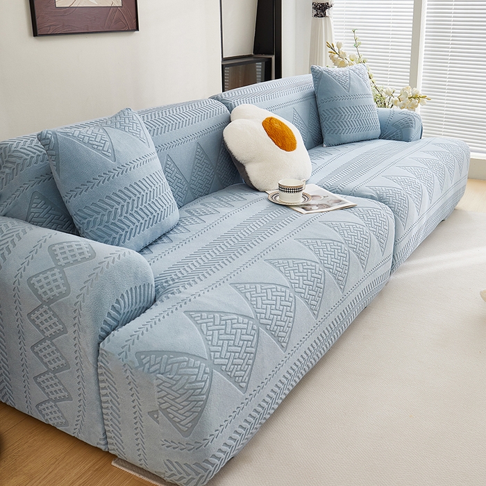 91家纺网 家纺一手货源 找家纺 丝绮鹿 2025新款菲亚沙发套（直排松紧款） 淡蓝