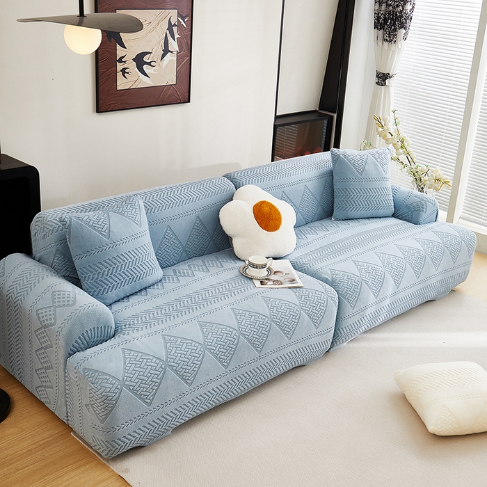 91家纺网 家纺一手货源 找家纺 丝绮鹿 2025新款菲亚沙发套（直排松紧款） 淡蓝