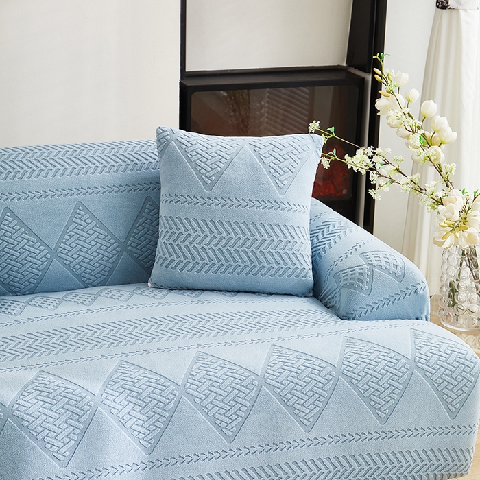 91家纺网 家纺一手货源 找家纺 丝绮鹿 2025新款菲亚沙发套（直排松紧款） 淡蓝