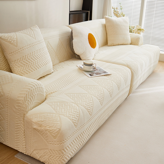 91家纺网 家纺一手货源 找家纺 丝绮鹿 2025新款菲亚沙发套（直排松紧款） 米白