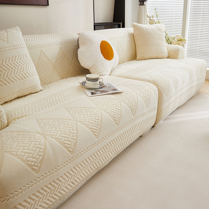 91家纺网 家纺一手货源 找家纺 丝绮鹿 2025新款菲亚沙发套（直排松紧款） 米白