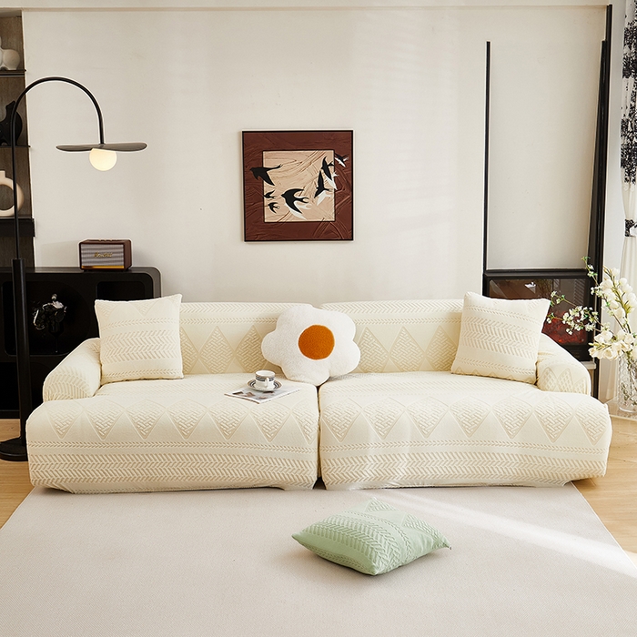 91家纺网 家纺一手货源 找家纺 丝绮鹿 2025新款菲亚沙发套（直排松紧款） 米白