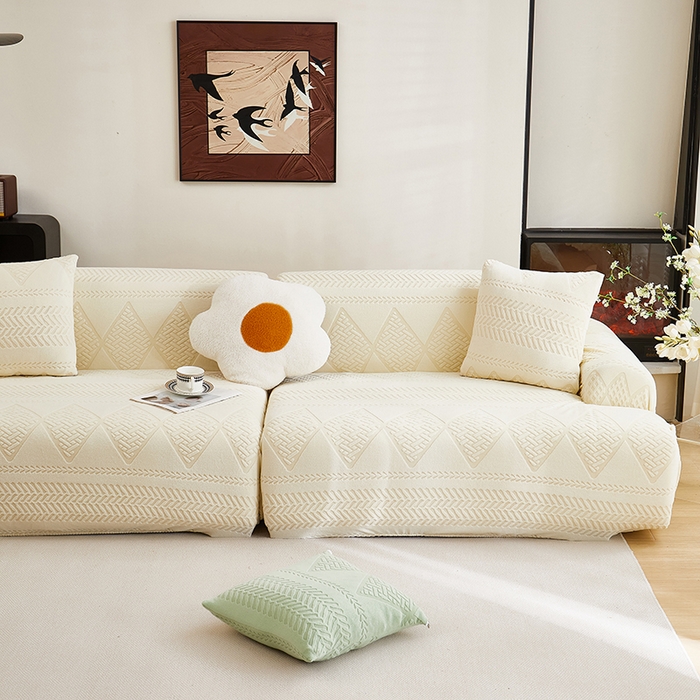 91家纺网 家纺一手货源 找家纺 丝绮鹿 2025新款菲亚沙发套（直排松紧款） 米白