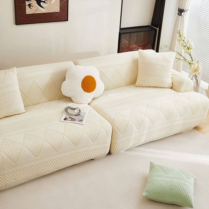 91家纺网 家纺一手货源 找家纺 丝绮鹿 2025新款菲亚沙发套（直排松紧款） 米白