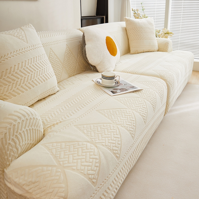 91家纺网 家纺一手货源 找家纺 丝绮鹿 2025新款菲亚沙发套（直排松紧款） 米白