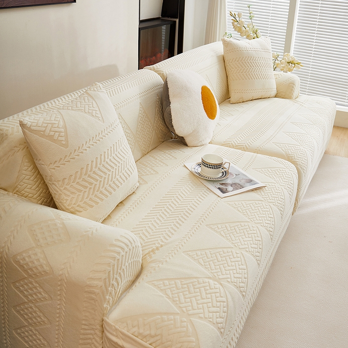 91家纺网 家纺一手货源 找家纺 丝绮鹿 2025新款菲亚沙发套（直排松紧款） 米白