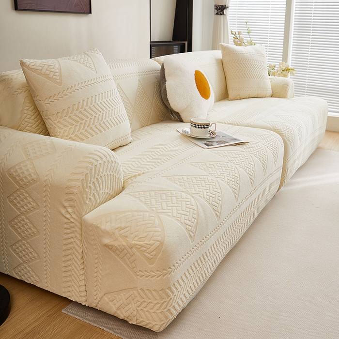 91家纺网 家纺一手货源 找家纺 丝绮鹿 2025新款菲亚沙发套（直排松紧款） 米白