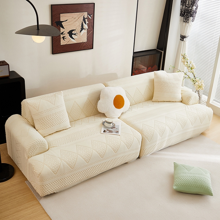 丝绮鹿 2025新款菲亚沙发套（直排松紧款） 米白