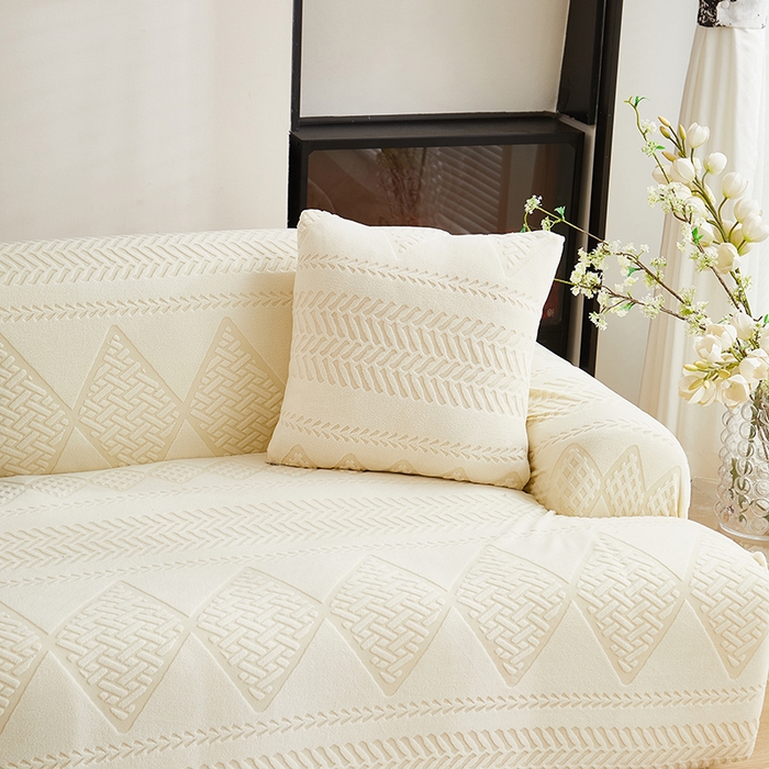 91家纺网 家纺一手货源 找家纺 丝绮鹿 2025新款菲亚沙发套（直排松紧款） 米白