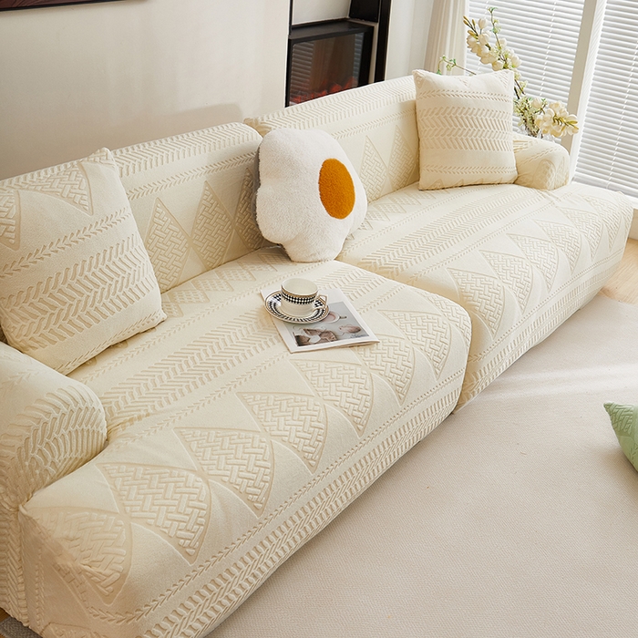 91家纺网 家纺一手货源 找家纺 丝绮鹿 2025新款菲亚沙发套（直排松紧款） 米白