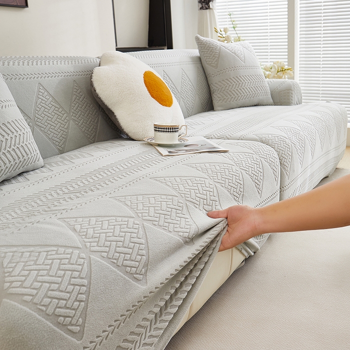 91家纺网 家纺一手货源 找家纺 丝绮鹿 2025新款菲亚沙发套（直排松紧款） 浅灰