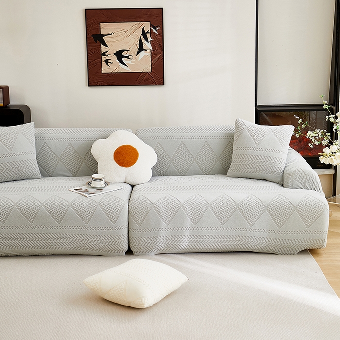 91家纺网 家纺一手货源 找家纺 丝绮鹿 2025新款菲亚沙发套（直排松紧款） 浅灰