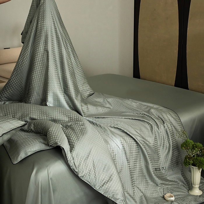 91家纺网 家纺一手货源 找家纺 （总）群鹿蚕丝羽绒馆 2025新款天丝棉提花银线刺绣嵌条麻绳工艺-铂金简奢款四件套