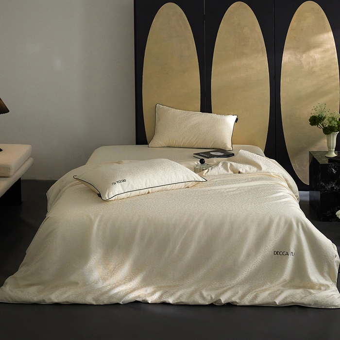 91家纺网 家纺一手货源 找家纺 （总）群鹿蚕丝羽绒馆 2025新款天丝棉提花银线刺绣嵌条麻绳工艺-铂金简奢款四件套