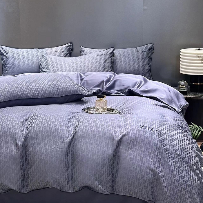 91家纺网 家纺一手货源 找家纺 （总）群鹿蚕丝羽绒馆 2025新款天丝棉提花银线刺绣嵌条麻绳工艺-铂金简奢款四件套