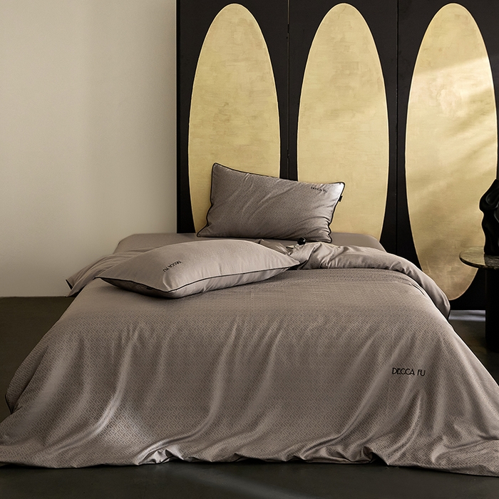 群鹿蚕丝羽绒馆 2025新款天丝棉提花银线刺绣嵌条麻绳工艺-铂金简奢款四件套 伯格-巧克力