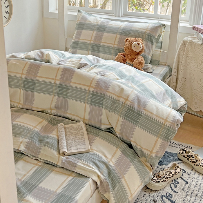 91家纺网 家纺一手货源 找家纺 耀悦家纺 2025新款学生宿舍纯棉三件套全棉四件套被套床单枕套床笠学生季 绿调柔情