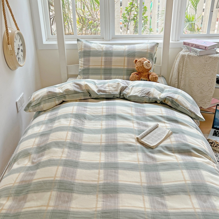 91家纺网 家纺一手货源 找家纺 耀悦家纺 2025新款学生宿舍纯棉三件套全棉四件套被套床单枕套床笠学生季 绿调柔情