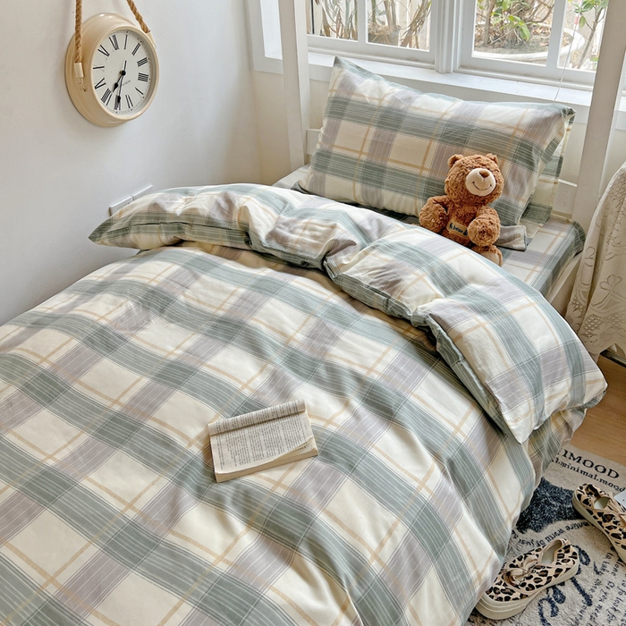 91家纺网 家纺一手货源 找家纺 耀悦家纺 2025新款学生宿舍纯棉三件套全棉四件套被套床单枕套床笠学生季 绿调柔情