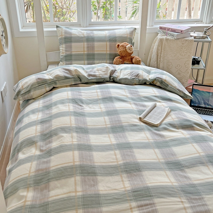 91家纺网 家纺一手货源 找家纺 耀悦家纺 2025新款学生宿舍纯棉三件套全棉四件套被套床单枕套床笠学生季 绿调柔情