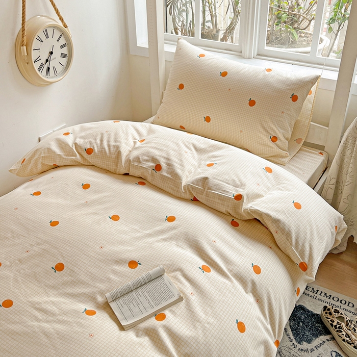 91家纺网 家纺一手货源 找家纺 耀悦家纺 2025新款学生宿舍纯棉三件套全棉四件套被套床单枕套床笠学生季 小柑橘