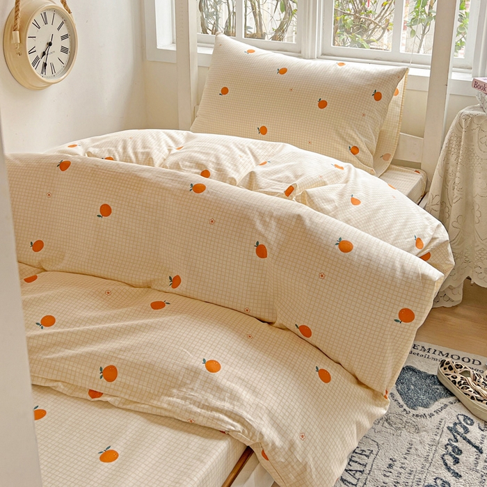 91家纺网 家纺一手货源 找家纺 耀悦家纺 2025新款学生宿舍纯棉三件套全棉四件套被套床单枕套床笠学生季 小柑橘