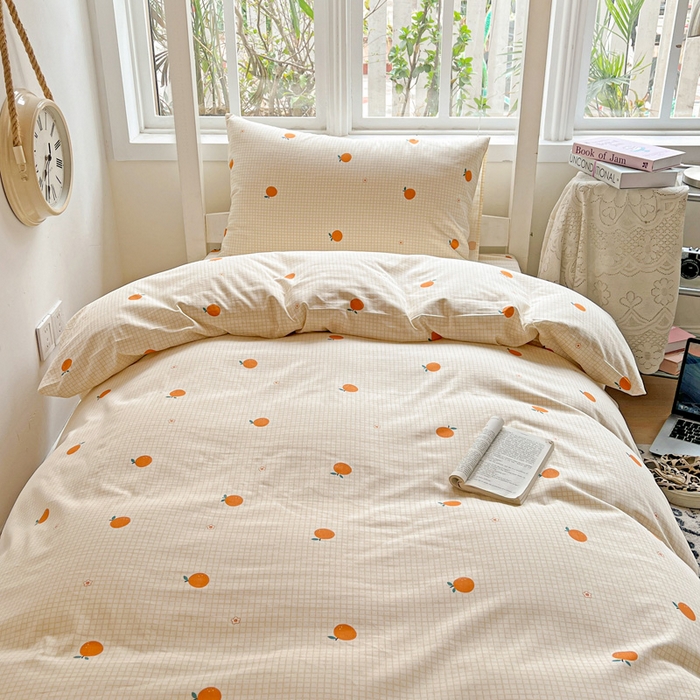 91家纺网 家纺一手货源 找家纺 耀悦家纺 2025新款学生宿舍纯棉三件套全棉四件套被套床单枕套床笠学生季 小柑橘