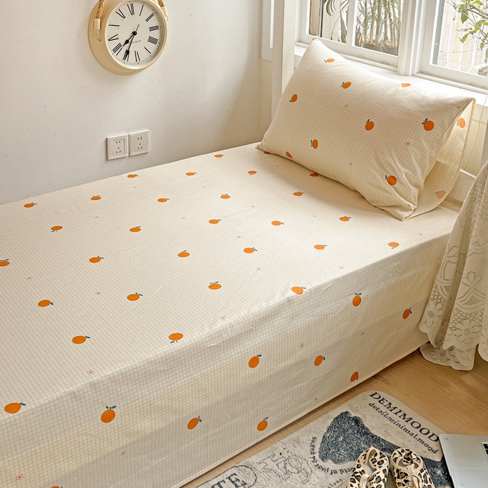 91家纺网 家纺一手货源 找家纺 耀悦家纺 2025新款学生宿舍纯棉三件套全棉四件套被套床单枕套床笠学生季 小柑橘