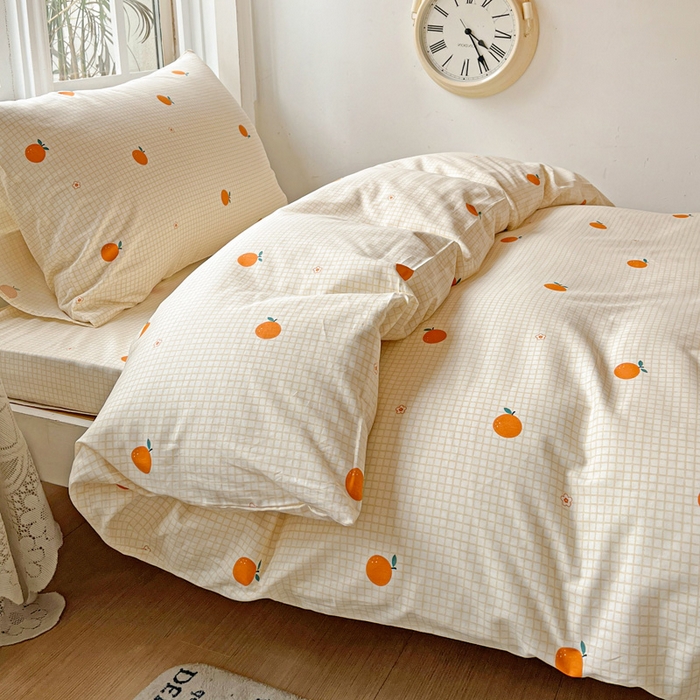 91家纺网 家纺一手货源 找家纺 耀悦家纺 2025新款学生宿舍纯棉三件套全棉四件套被套床单枕套床笠学生季 小柑橘