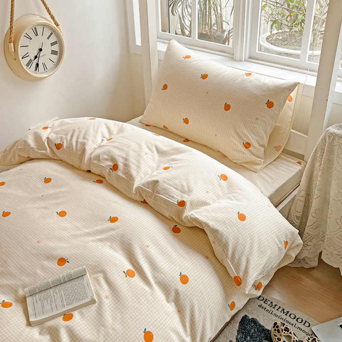 91家纺网 家纺一手货源 找家纺 耀悦家纺 2025新款学生宿舍纯棉三件套全棉四件套被套床单枕套床笠学生季 小柑橘
