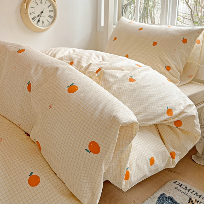 91家纺网 家纺一手货源 找家纺 耀悦家纺 2025新款学生宿舍纯棉三件套全棉四件套被套床单枕套床笠学生季 小柑橘