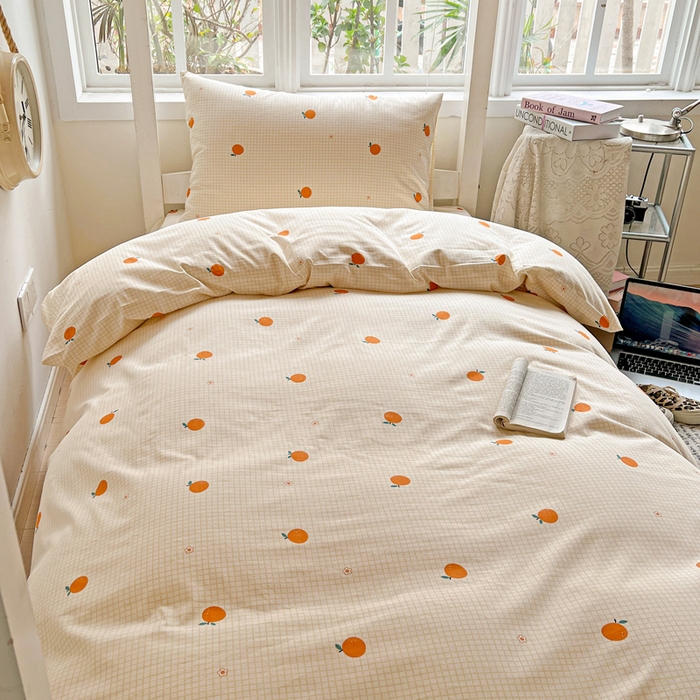 91家纺网 家纺一手货源 找家纺 耀悦家纺 2025新款学生宿舍纯棉三件套全棉四件套被套床单枕套床笠学生季 小柑橘