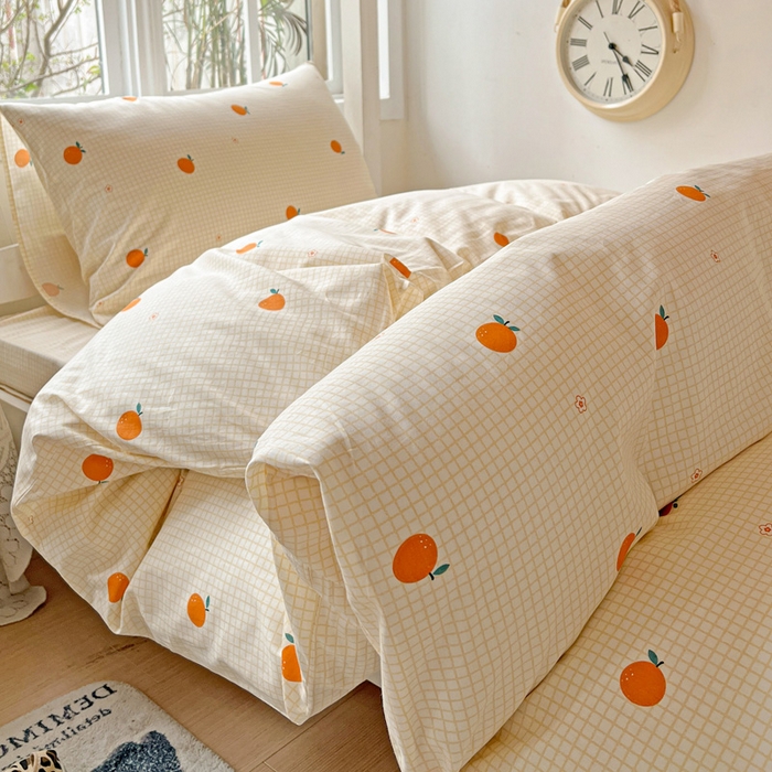 91家纺网 家纺一手货源 找家纺 耀悦家纺 2025新款学生宿舍纯棉三件套全棉四件套被套床单枕套床笠学生季 小柑橘