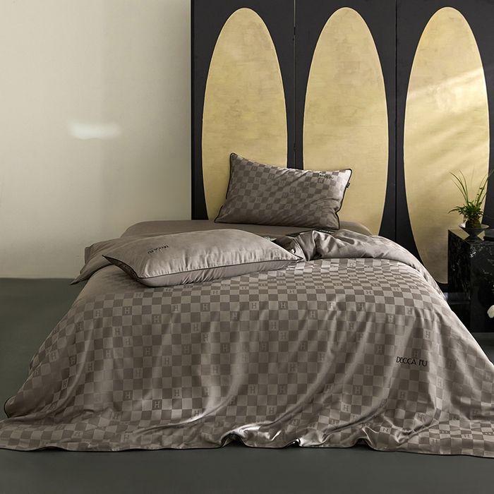 群鹿蚕丝羽绒馆 2025新款天丝棉提花银线刺绣嵌条麻绳工艺-铂金简奢款四件套 铂金简奢-禾木斑马棕