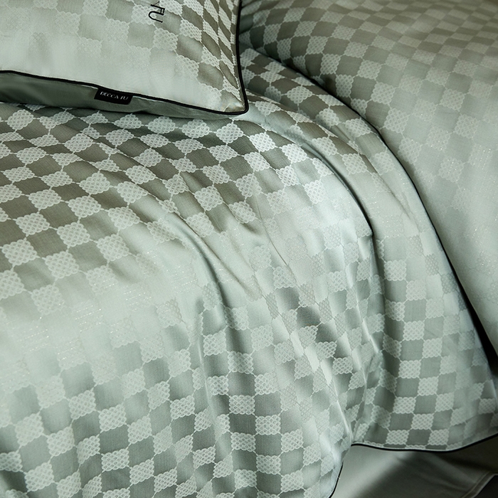 91家纺网 家纺一手货源 找家纺 群鹿蚕丝羽绒馆 2025新款天丝棉提花银线刺绣嵌条麻绳工艺-铂金简奢款四件套 铂金简奢-清禾梦华绿