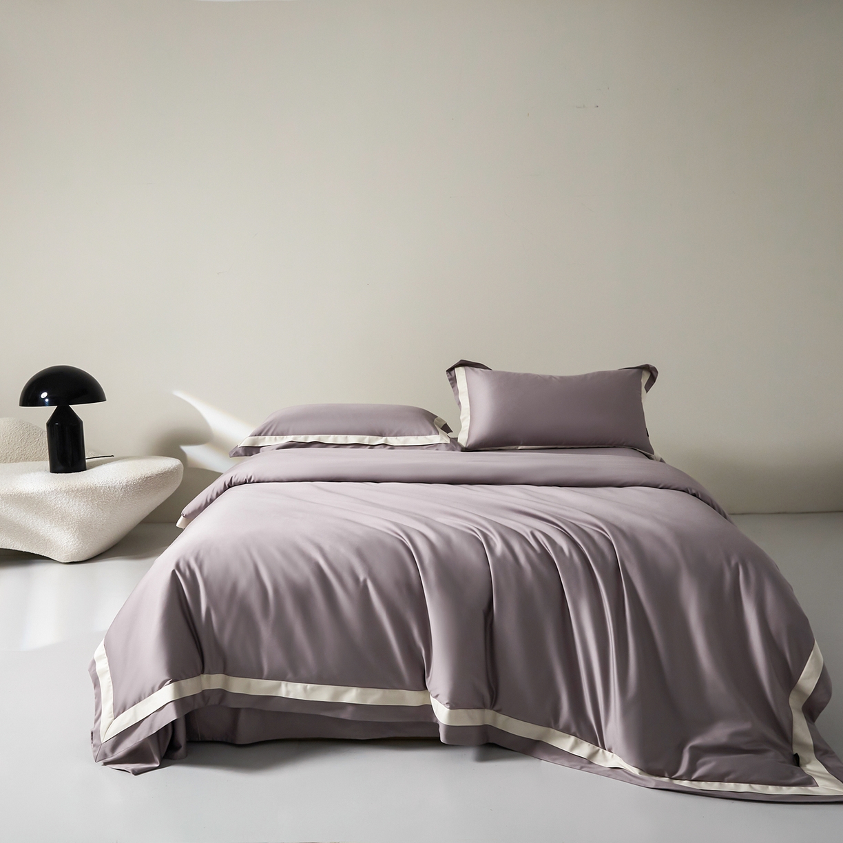 群鹿蚕丝羽绒馆 2025新款A类100支全棉高支高密带边双拼角四件套-幻境系列 幻境-Lm024浅灰