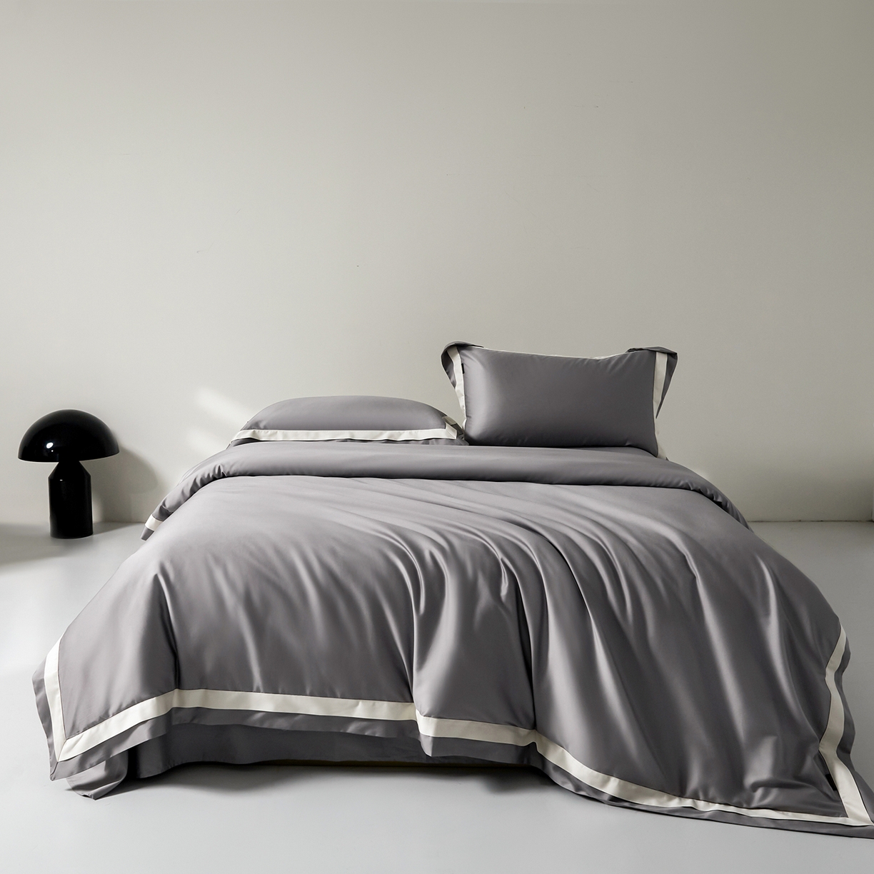 群鹿蚕丝羽绒馆 2025新款A类100支全棉高支高密带边双拼角四件套-幻境系列 幻境-Lm028浅银灰