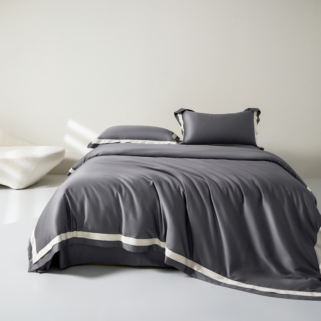 群鹿蚕丝羽绒馆 2025新款A类100支全棉高支高密带边双拼角四件套-幻境系列 幻境-Lm029帝都灰