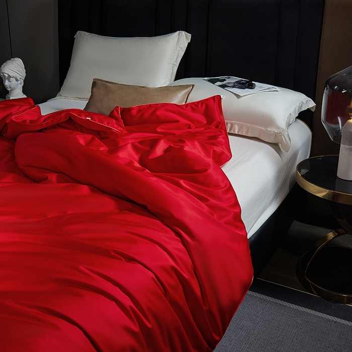 91家纺网 家纺一手货源 找家纺 群鹿蚕丝羽绒馆 【柞蚕丝填充可质检】2025新款长绒棉高支纯色蚕丝被可自由组合子母被 红