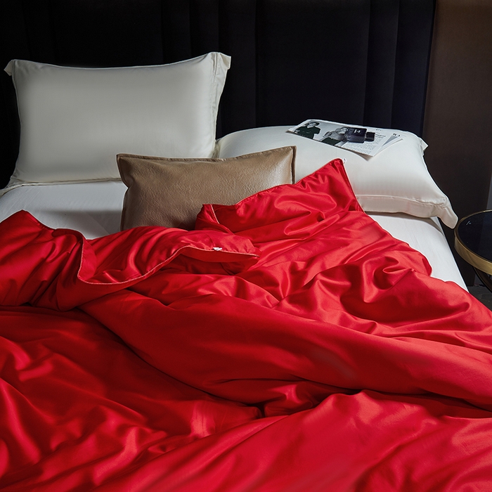 91家纺网 家纺一手货源 找家纺 群鹿蚕丝羽绒馆 【柞蚕丝填充可质检】2025新款长绒棉高支纯色蚕丝被可自由组合子母被 红