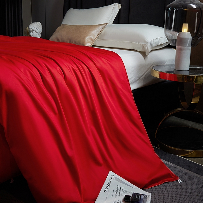 91家纺网 家纺一手货源 找家纺 群鹿蚕丝羽绒馆 【柞蚕丝填充可质检】2025新款长绒棉高支纯色蚕丝被可自由组合子母被 红