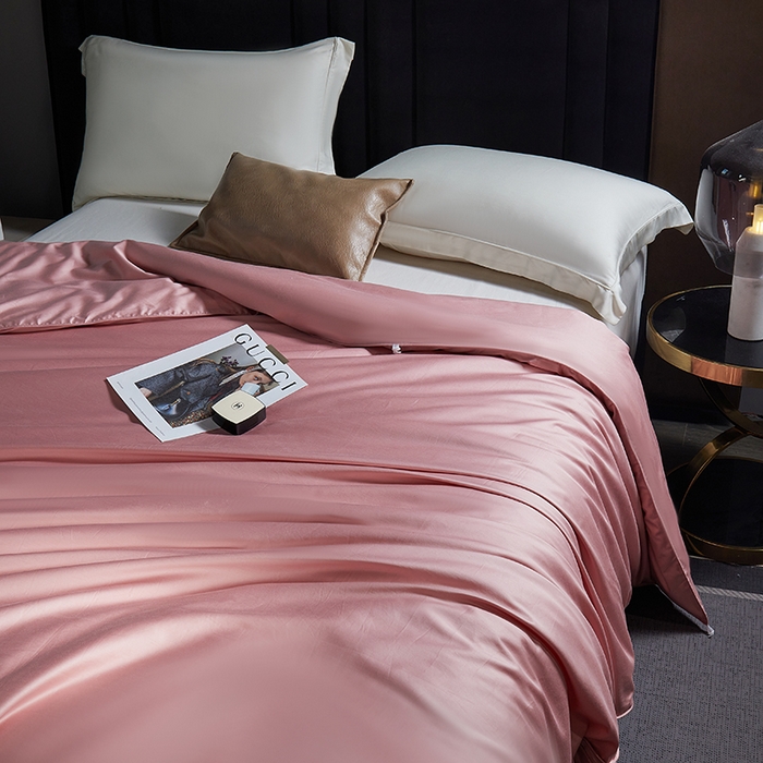 91家纺网 家纺一手货源 找家纺 群鹿蚕丝羽绒馆 【柞蚕丝填充可质检】2025新款长绒棉高支纯色蚕丝被可自由组合子母被 藕粉