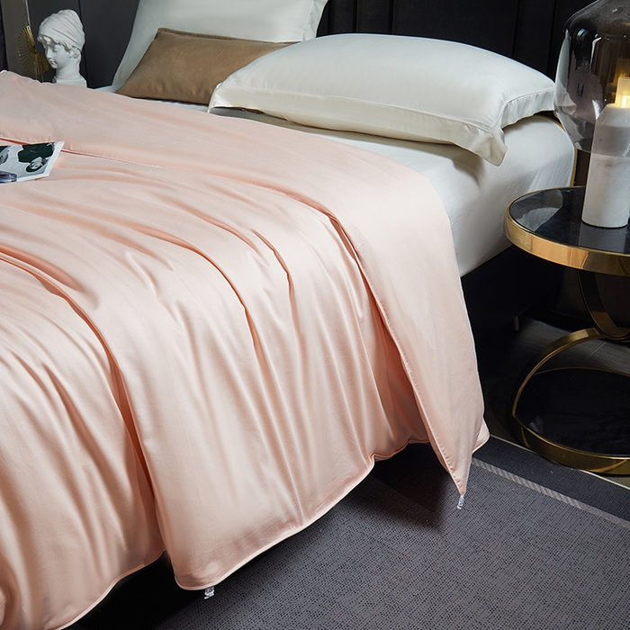 91家纺网 家纺一手货源 找家纺 群鹿蚕丝羽绒馆 【柞蚕丝填充可质检】2025新款长绒棉高支纯色蚕丝被可自由组合子母被 玉粉