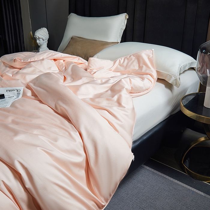 91家纺网 家纺一手货源 找家纺 群鹿蚕丝羽绒馆 【柞蚕丝填充可质检】2025新款长绒棉高支纯色蚕丝被可自由组合子母被 玉粉