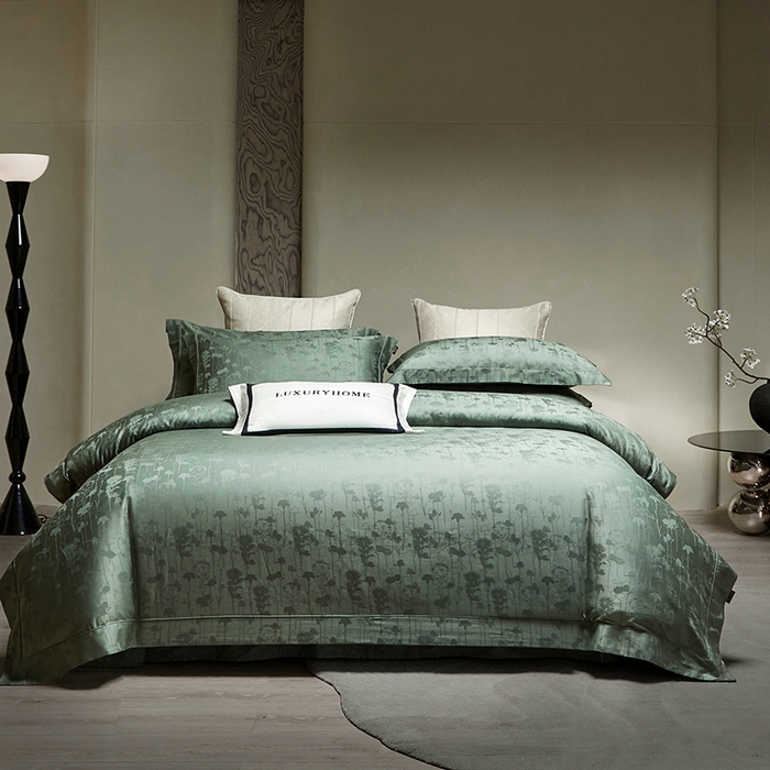 91家纺网 家纺一手货源 找家纺 群鹿蚕丝羽绒馆 2025新款100%全棉高支高密100S花边埋绳四件套-爱丽斯系列 爱丽丝-逸竹011